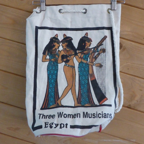 Egypt Three Women Musicians Canvas Drawstring Shoulder Sling Bag - Picture 1 of 8